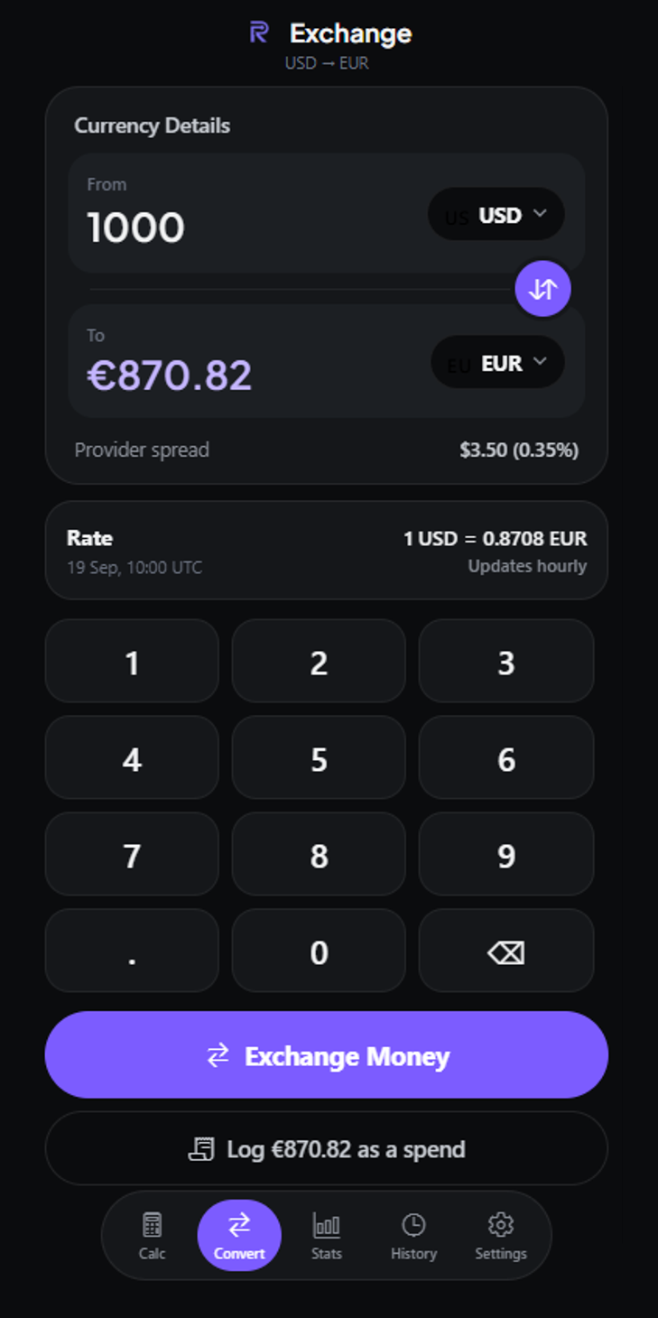 RatePocket currency conversion