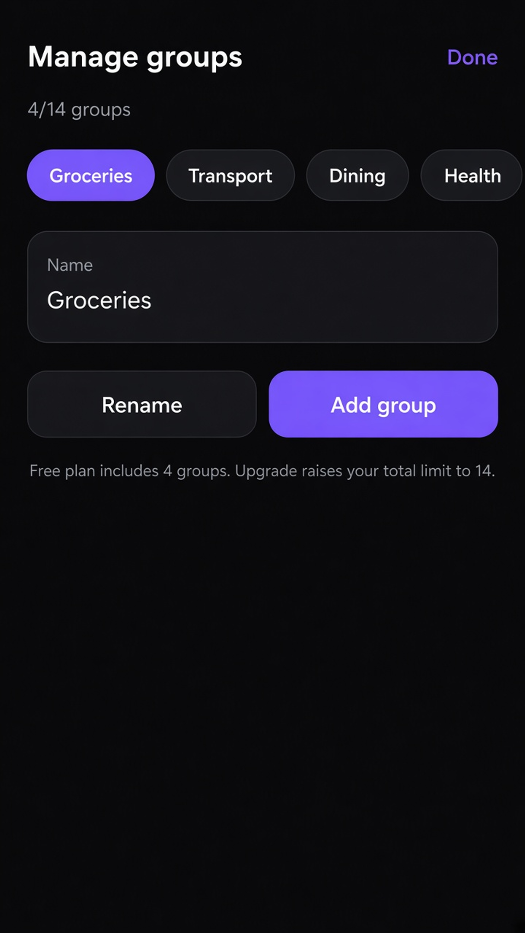 Manage spending groups