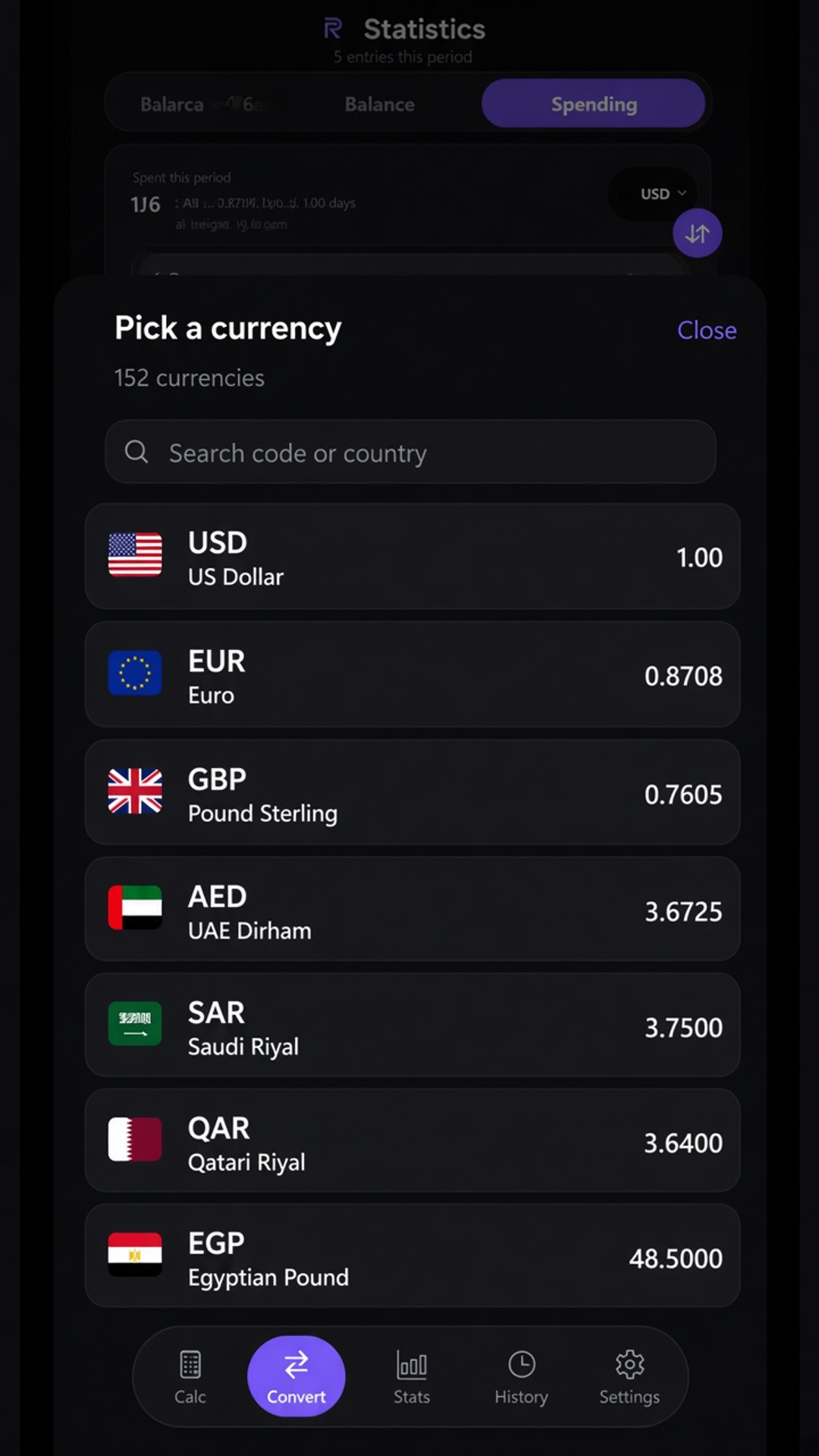 Currency picker