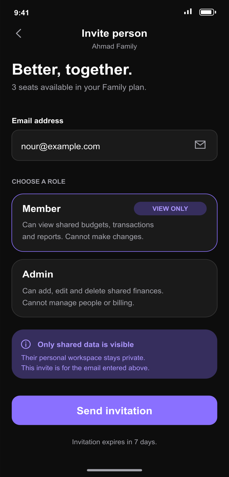 Invite someone to a Family workspace